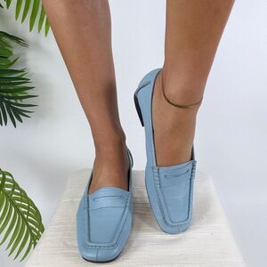 Vintage 90s Blue Preppy Coquette Slip On Soft Girl Classy Heel Loafers / 8.5